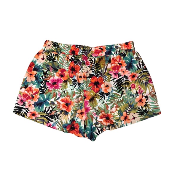 Tropical Floral Print Drawstring Beach Shorts- Size Medium - Picture 2 of 9